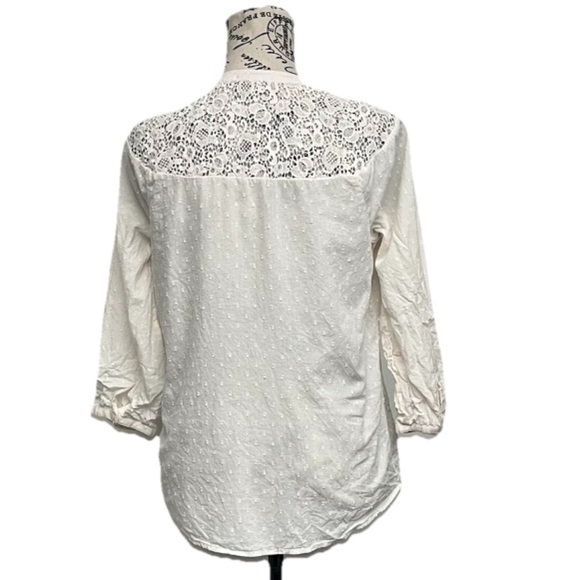 Lucky Brand Vtg Y2k Swiss Dot Crochet Blouse Boho Peasent Ethereal Beach Coastal - Picture 4 of 11